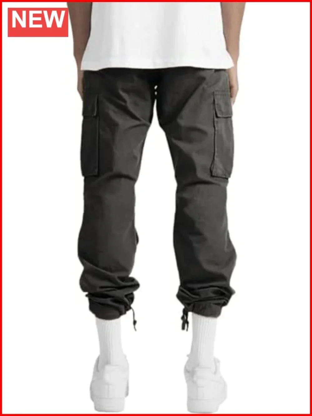 Cargo Pants Drawstring Casual Hiking Joggers Athletic Trousers Cotton Loose
